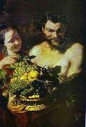 Jacob Jordaens Satyr and Girl with a Basket of Fruit Spain oil painting artist